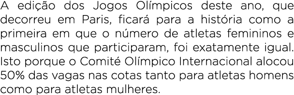 A edi o dos Jogos Ol mpicos deste ano, que decorreu em Paris, ficar  para a hist ria como a primeira em que o n mero...