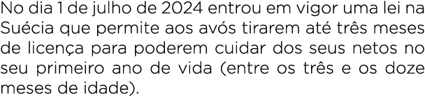 No dia 1 de julho de 2024 entrou em vigor uma lei na Su cia que permite aos av s tirarem at tr s meses de licen a pa...