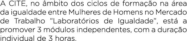 A CITE, no mbito dos ciclos de forma  o na  rea da igualdade entre Mulheres de Homens no Mercado de Trabalho “Labora...