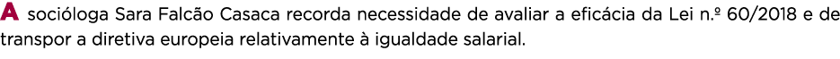 A soci loga Sara Falc o Casaca recorda necessidade de avaliar a efic cia da Lei n.º 60/2018 e de transpor a diretiva ...