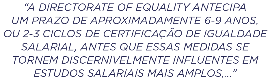 “A Directorate of Equality antecipa um prazo de aproximadamente 6 9 anos, ou 2 3 ciclos de certifica o de igualdade ...